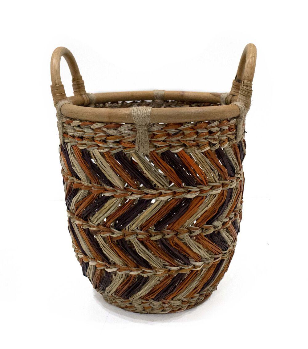 10″ Chevron Seagrass & Rattan Woven Basket  |   Home Decor Home & Decor Home Decor