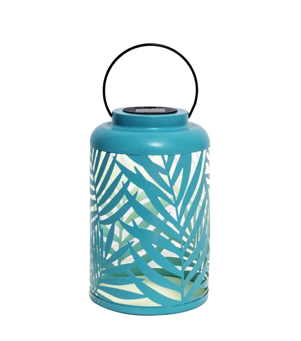 10″ Summer Iron Palm Leaf Cut Out Lantern Blue |   Outdoor Decor Home & Decor Blue