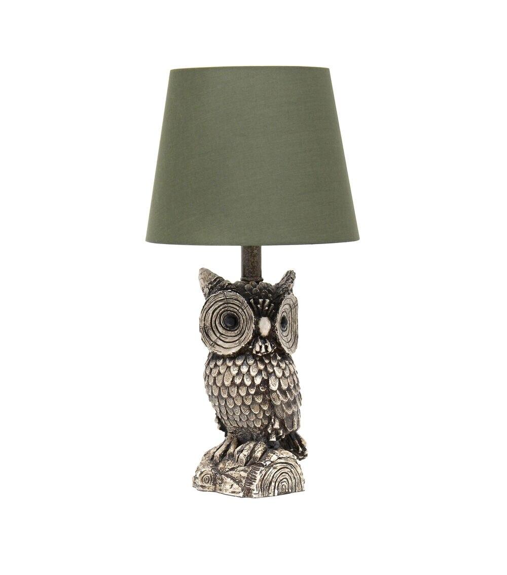 20″ Resin Night Owl Table Lamp With Tapered Drum Shade Brown & Green |   Home Office Home & Decor Brown & Green