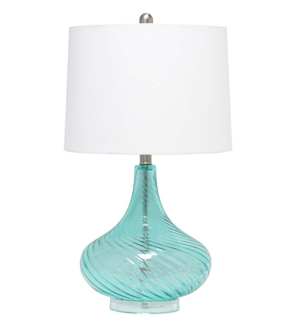 24″ Wavy Glass Table Lamp With Linen Shade Blue |   Home Office Home & Decor Blue