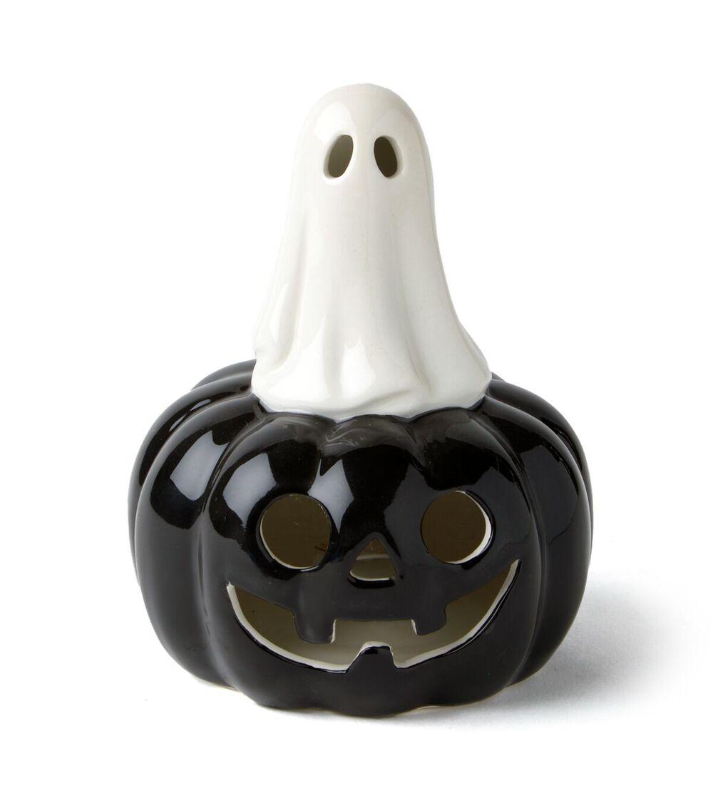 5″ Halloween LED White Ceramic Ghost on Black Pumpkin  |   Home Decor Home & Decor Home Decor