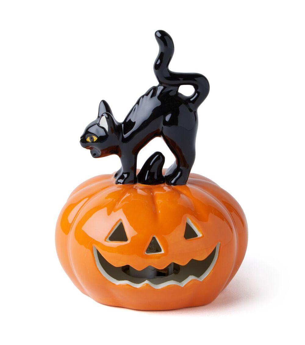 6″ Halloween LED Orange Ceramic Pumpkin With Black Cat  |   Home Decor Home & Decor Home Decor