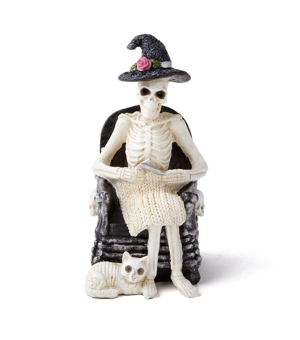 8″ Halloween Skeleton Knitting With Cat in Black Chair  |   Home Decor Home & Decor Home Decor