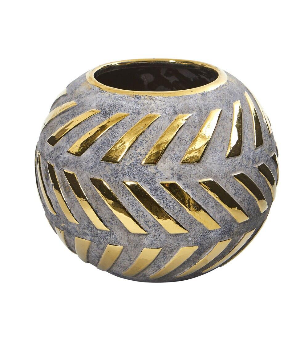 8″ Regal Round Stone Vase With Gold Accents  |   Outdoor Decor Home & Decor Outdoor Decor