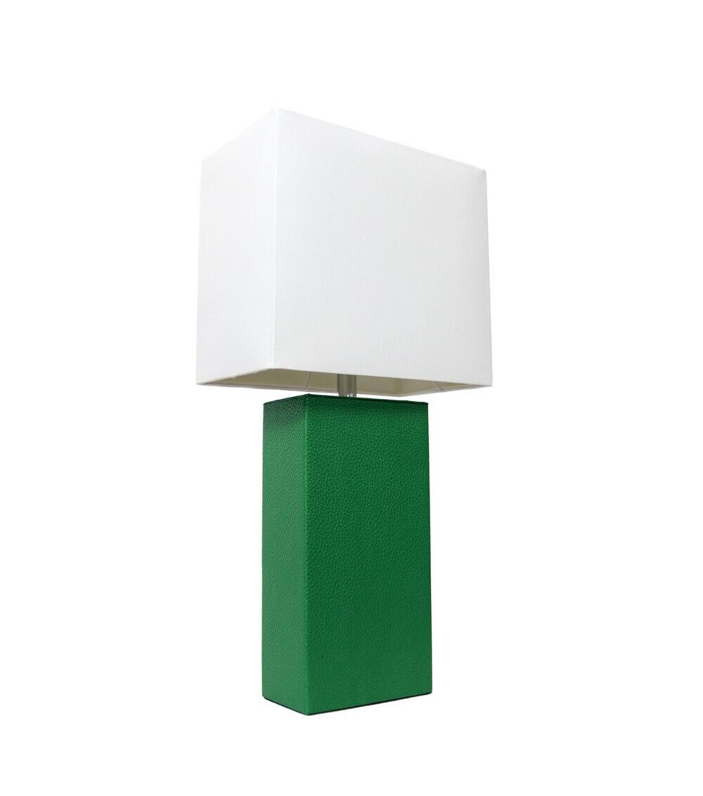 Lexington 21″ Leather Base Mod Table Lamp With White Shade Green |   Home Office Home & Decor Green