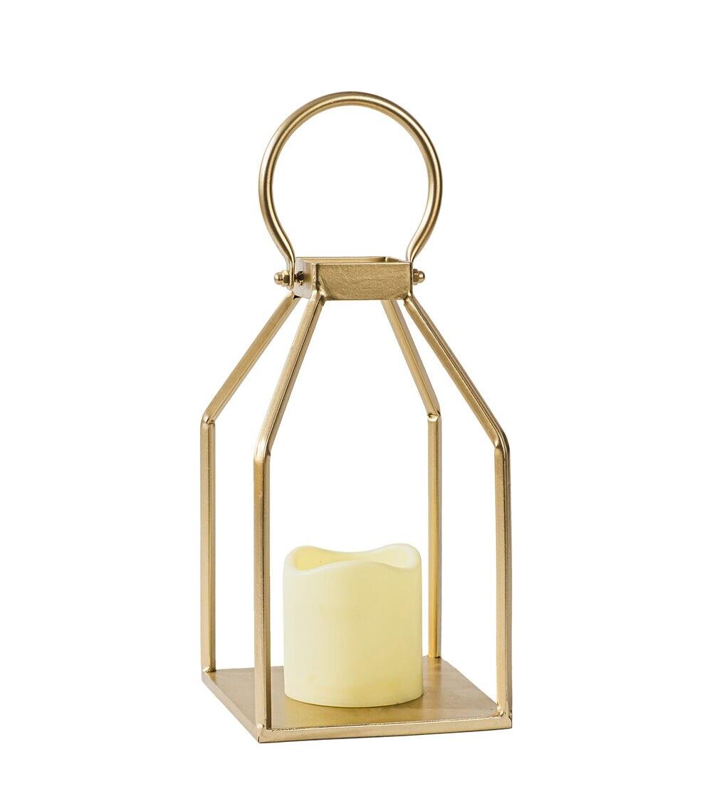 9″ Gold Cutout Lantern With LED Candle  |   Candles & Warmers Candles & Warmers Candles & Warmers